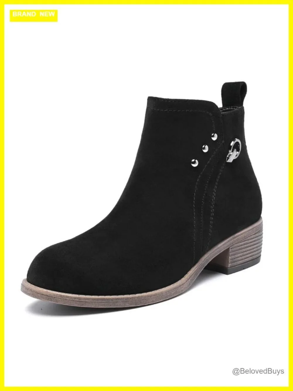 Women's Ankle Boots with Chunky Heel, Side Zipper, Anti-Slip Rubber Sole,